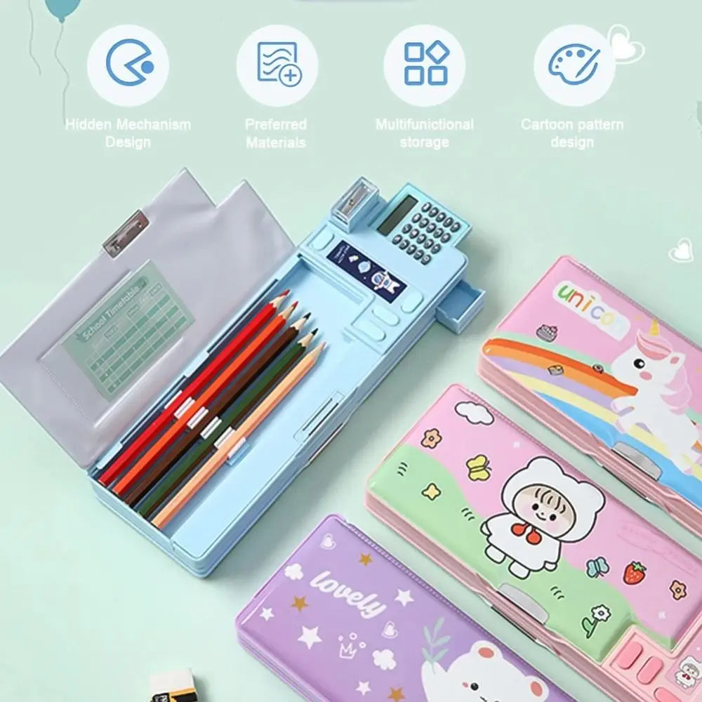 Double Layer Multi-Function Pencil Case Students Pencil Box With Calculator/Pencil Sharpener Large Capacity Stationery Box
