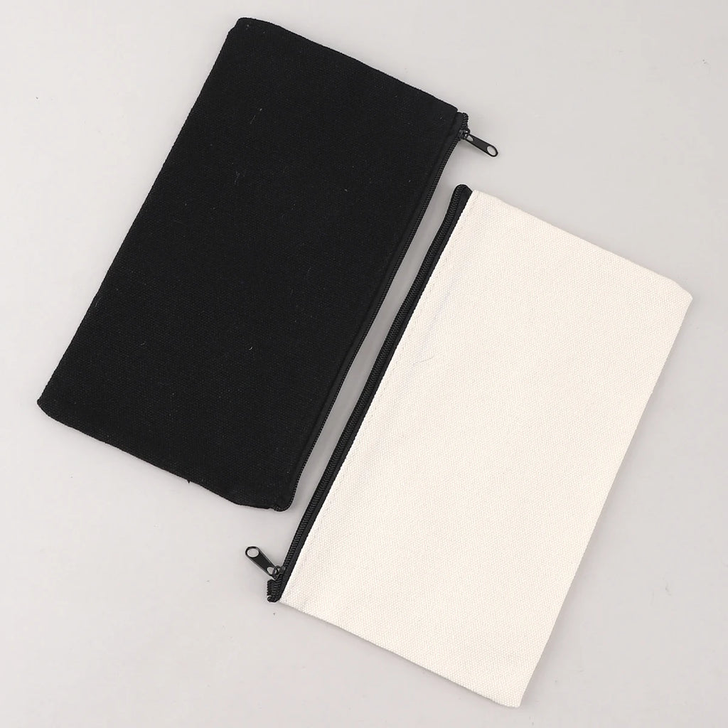 Canvas Pencil Case Simple Plain Zipper Stationery Pen Pouch Portable Lightweight School Supplies Storage Bag Back To School Gift