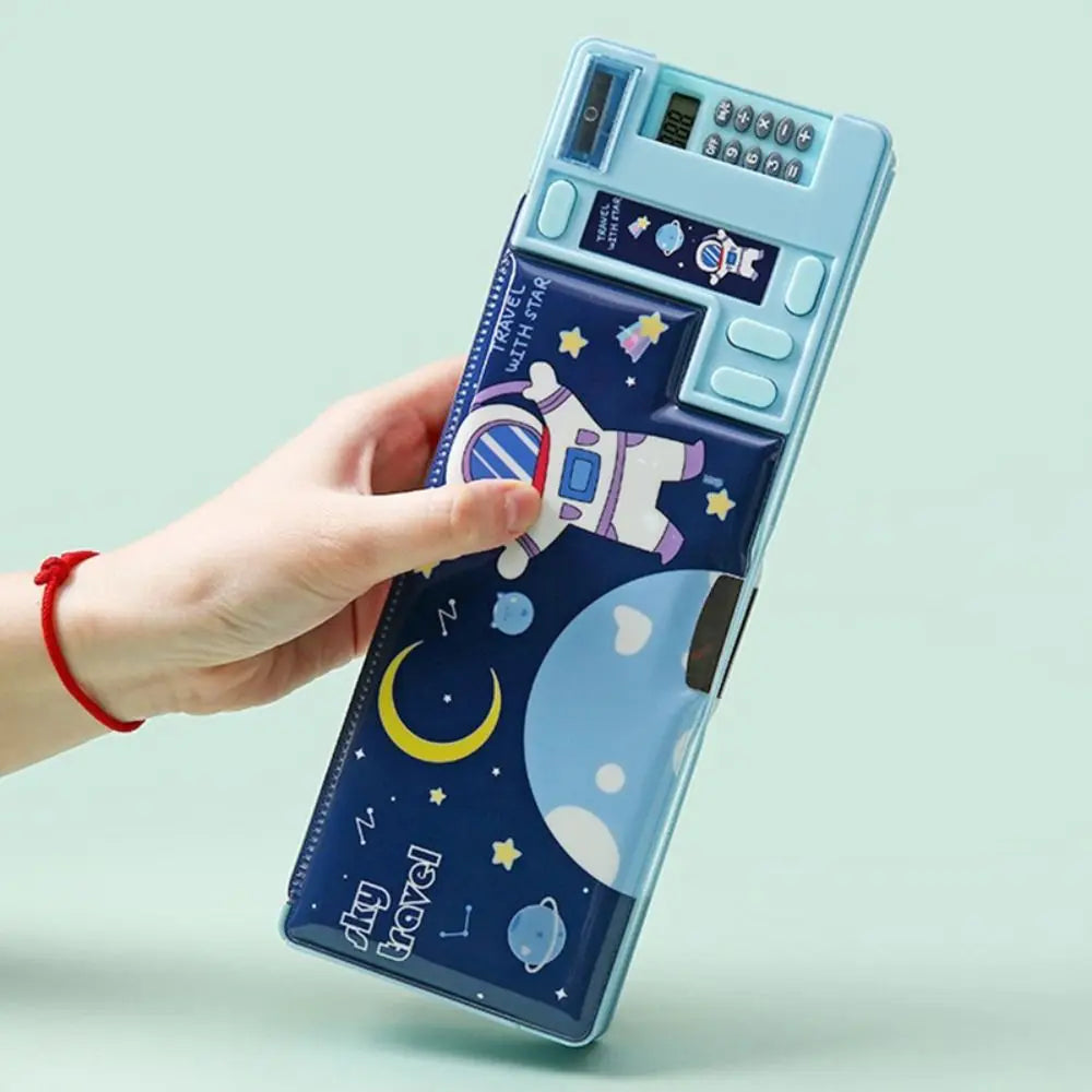 Plastic Pencil Case With Calculator/Pencil Sharpener Double Sided Use Stationery Storage Box Large Capacity Multi-Functional