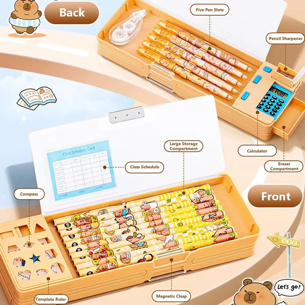 Plastic Pencil Case Fun Mechanism Design With Calculator/Pencil Sharpener Stationery Storage Box Multi-Functional