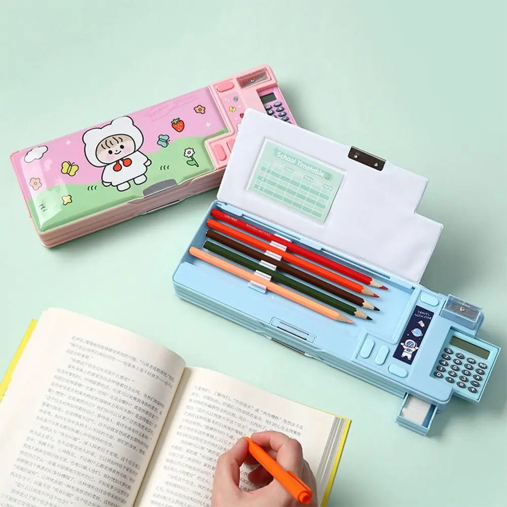 Double Layer Multi-Function Pencil Case Students Pencil Box With Calculator/Pencil Sharpener Large Capacity Stationery Box