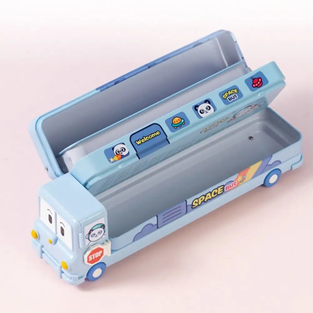 Three-layer Large Capacity Bus Shaped Stationery Box Childrem Multi-function Pen Box With Pencil Sharpener Pencil Case