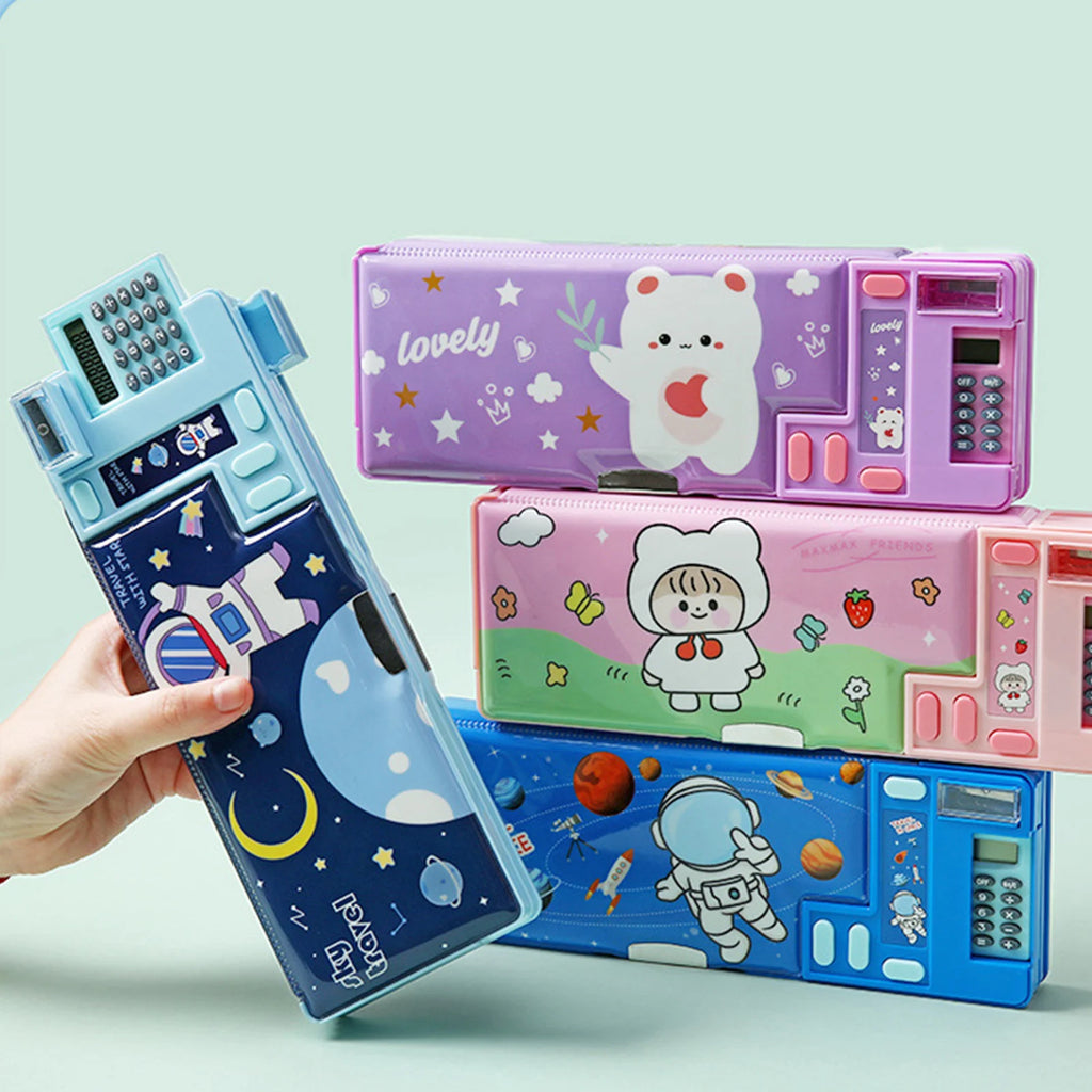 Pencil Cases Stationery Supplies School Cute Cartoon Universe Large Capacity Mulfunction with Calculator and Pencil Sharpener