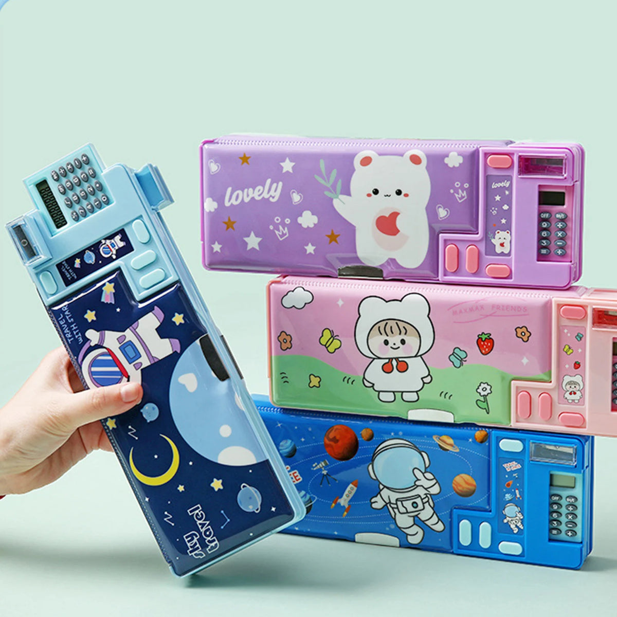 Pencil Cases Stationery Supplies School Cute Cartoon Universe Large Capacity Mulfunction with Calculator and Pencil Sharpener