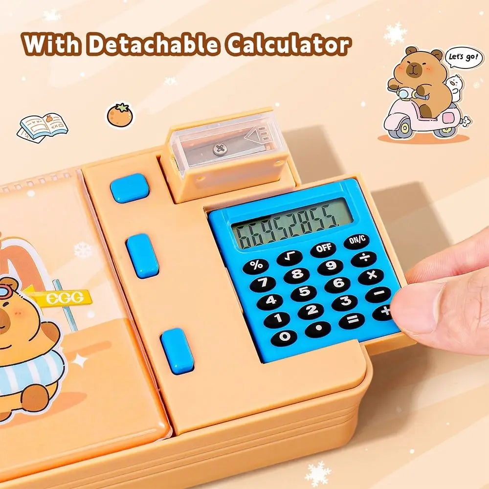 Plastic Pencil Case Fun Mechanism Design With Calculator/Pencil Sharpener Stationery Storage Box Multi-Functional
