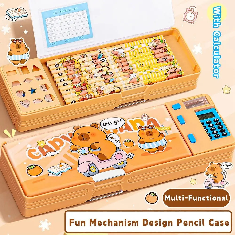 Plastic Pencil Case Fun Mechanism Design With Calculator/Pencil Sharpener Stationery Storage Box Multi-Functional