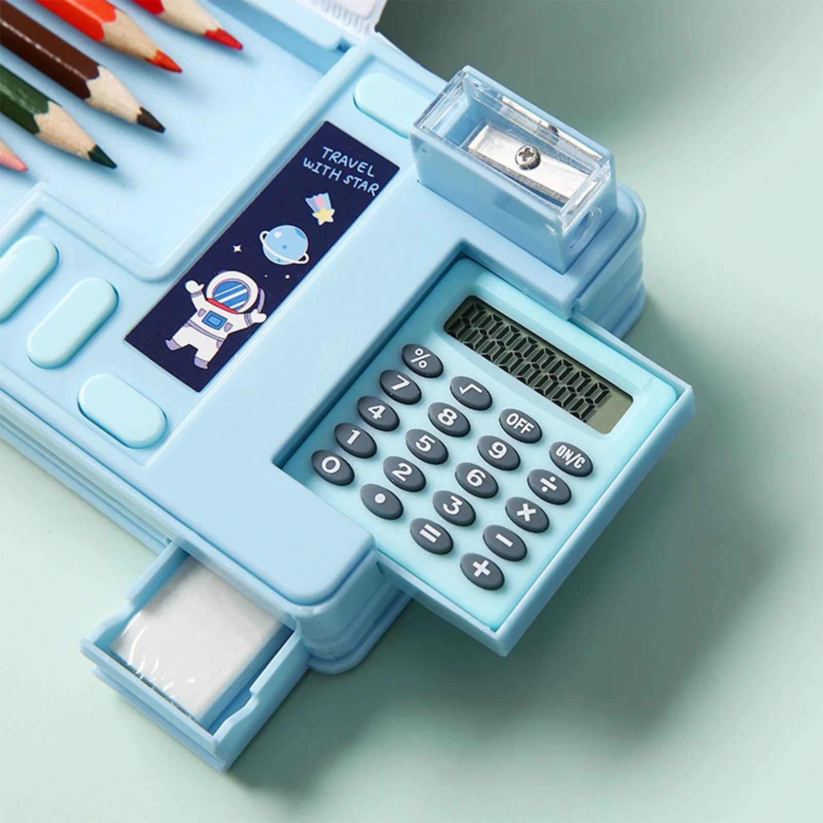 Pencil Cases Stationery Supplies School Cute Cartoon Universe Large Capacity Mulfunction with Calculator and Pencil Sharpener